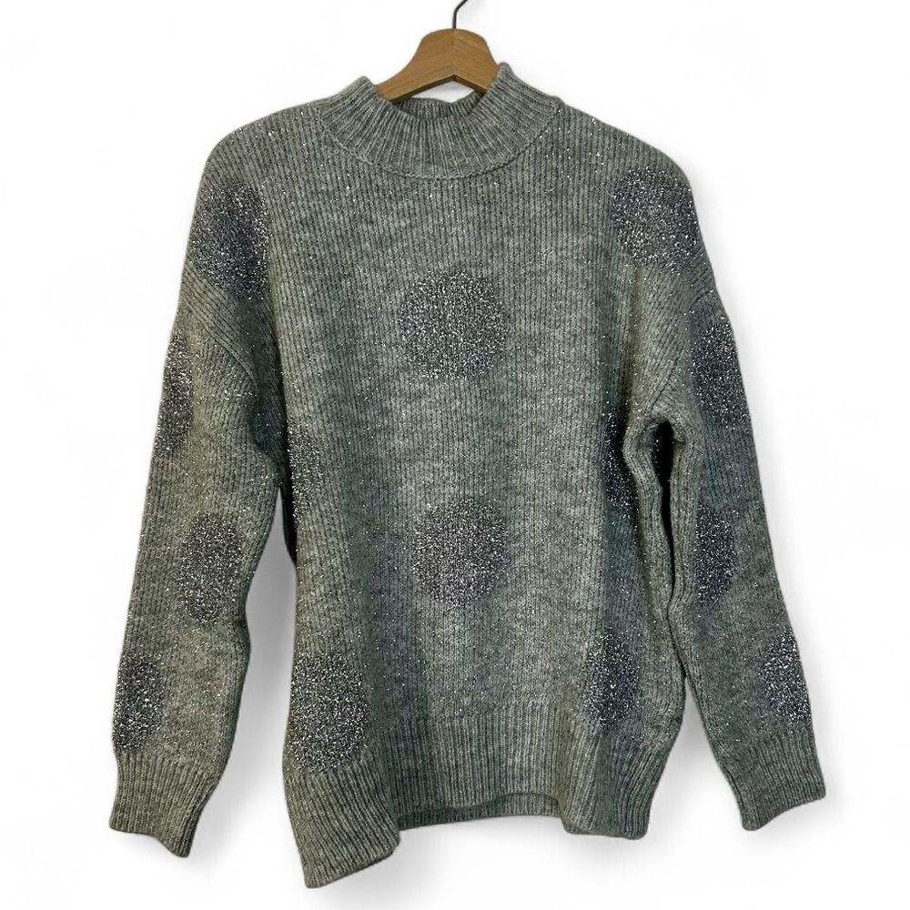 NWT KOTON Sweater in Silver with Metallic polka dots Size M, Party, Holiday